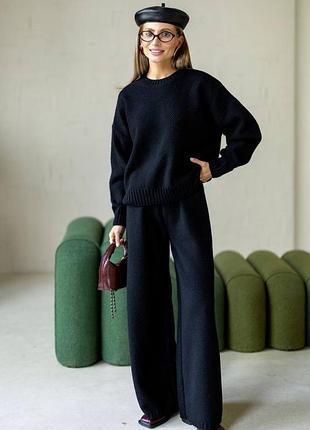 Накладной платеж ❤ 50% шерсть вязаный трикотажный брючный костюм оверсайз свитер светер и штаны палаццо