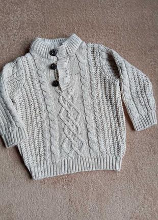 Детский свитер rebel 86 см на мальчика 12-18 мес вязаная теплая кофта свитерок кофточка под горло грубая вязка молочная белая зимняя зима акриловая
