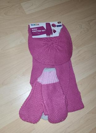 Дышащий вязаный комплект шарф берет варежки