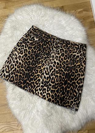 Спідниця джинсова в леопардовий принт