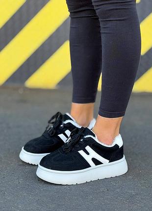 Женские качественные и стильные кроссовки кеды черные с белым❄️