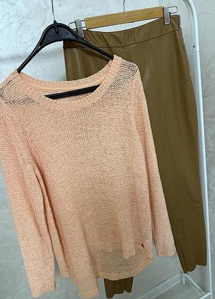 Кофта светр вʼязана бежева персикова лосини легінси еко шкіри на резинці коричневі карамельні жіночий