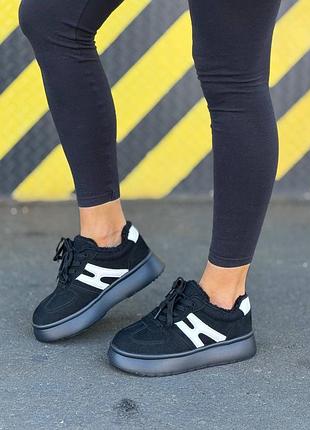 Женские качественные и стильные кроссовки кеды черные с белым❄️