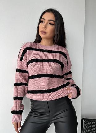 Женский вязаный свитер до 56 размера в полоску