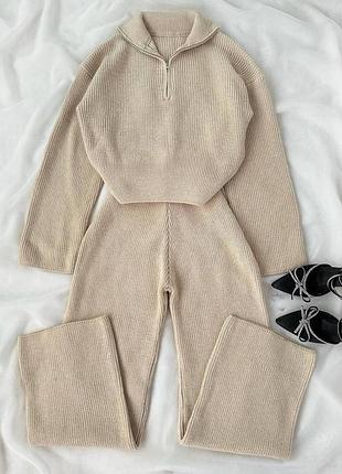 Жіночий повсякденний класичний ангоровий костюм двійка штани брюки та кофта тканина щільна тепла дорога ангора вʼязка туреччина