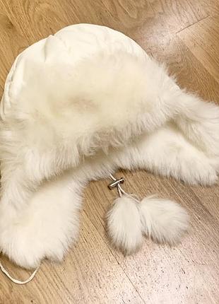 Дитяча шапка вушка біла пухнаста с хутром зимова тепла 52 розмір elf kids