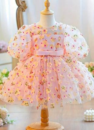 Розовое пышное праздничное платье для девочки