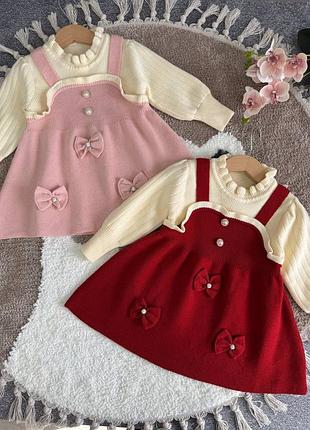 Дитяча в'язана сукня для дівчинки два кольори