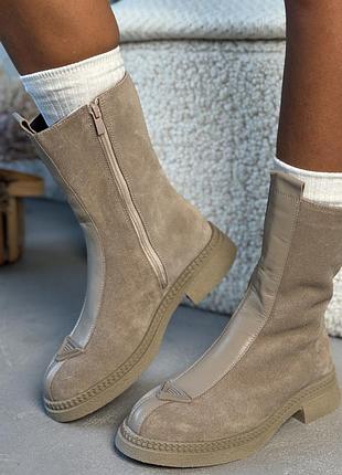 Женские замшевые ботинки демисезонные на платформе цвет латте натуральная замша и кожа арт: 2440