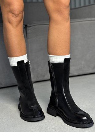 Жіночі шкіряні черевики демісезонні на платформі колір чорний натуральна  шкіра