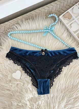 Жіночі велюрові трусики з мереживом doutzens by hunkemöller 🩵🖤