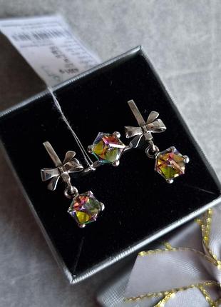 Набор swarovski   сваровски серёжки колечко кубик д.6