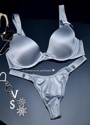 Демі бра та трусики стрінг. жіночий розкішний комплект білизни зі стразами victorias secret. вікторія сікрет