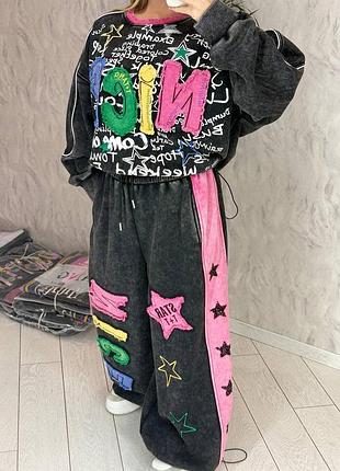 Теплый спортивный костюм на меховушке оверсайз, варка, пайетка