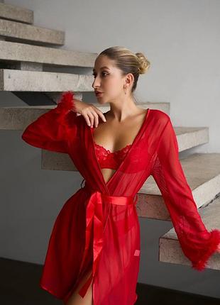 Жіночий набір нижня білизна та халат ♥️ червоний жіночий комплект нижньої білизни ♥️