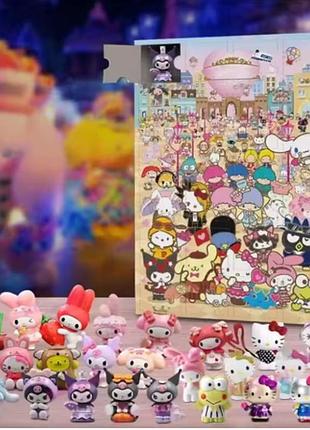 Набір фігурок "хелло кітті куромі май мелоді сінаморол", адвент-календар hello kitty kuromi melody cinnamoroll advent calendar