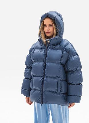 ❗️ 5 кольорів ❗️ жіночий пуховик куртка обʼємний з капюшоном оверсайз дутий еко пух чорний коричневий молочний синій бежевий