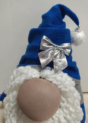 Новорічний декор гномик синій м'яка іграшка4 фото