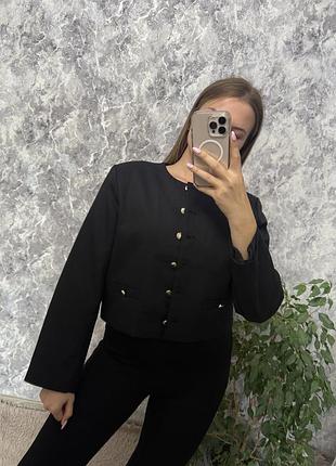 Піджак жакет чорний вкорочений піджак на ґудзиках h&m m