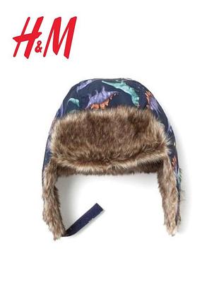 Шапка ушанка на флисе с принтом динозавры h&amp;m 2-4 года