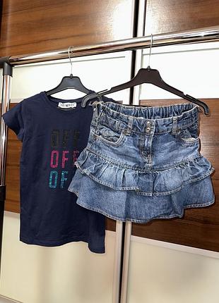 Набор синий комплект  юбка джинс и футболка 122/134 см