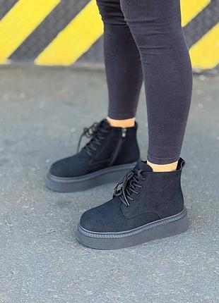 ❄️ жіночі черевики чорні замшеві з хутром дуже стильні зимові ❄️