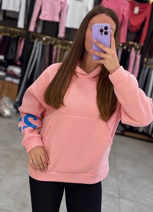 Женское зимнее худи трехнить на флисе, розовое