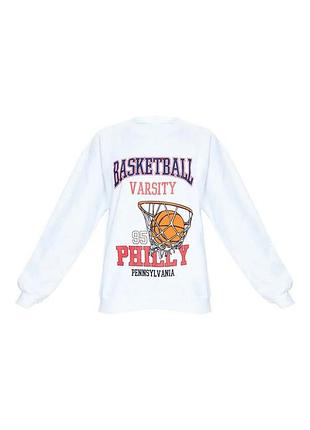 Женский свитер prettylittlething (новой) - белый oversize, с надписью | хлопок/полиэстер | размер s (44)