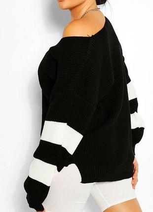 Женский свитер boohoo (новой) - черный с белой полоской, вязаный, длинный | акрил 100% | размер l/xl (48-50)