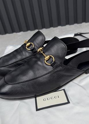 Gucci horsebit jordaan мюлі шльопки шкіряні чорні 42 eur