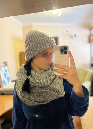 Жіноча зимова шапка і шарф сірі
