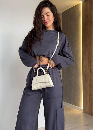 Повсякденний брючний костюм світшот штани висока посадка шви необроблені