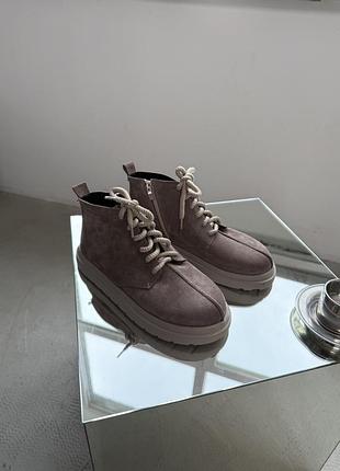 Черевики жіночі замшеві байка / хутро чорні