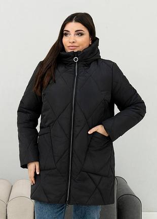Куртка женская с капюшоном зима плащевка стеганая батал черный 2хл 3хл 4хл 5хл