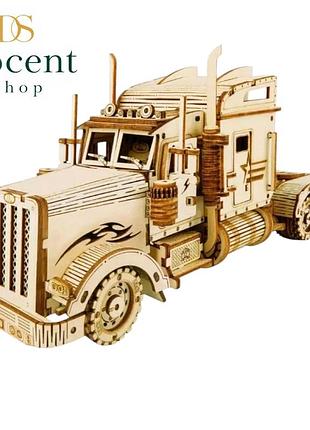 Деревянный 3d-конструктор "американский грузовик" – механическая масштабная модель, игрушка-пазл без клея.