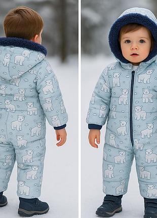 Детский легкий осень зима комбинезон impidimpi с мишками, размер 86/92 (1–2 года)