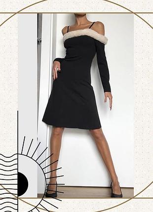 Чорна класика сукня кльош вінтаж плаття рукав хутро голі плечі суконка міні oldmoney other