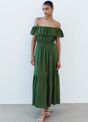 Металлизированное полосатое платье мидиот zara, размер s, м