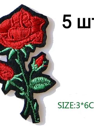 Нашивки с розой, 3х6 см, набор из 7 шт