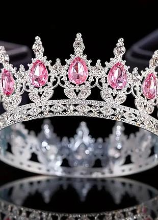 Большая серебристо розовая корона на торт на день рождения