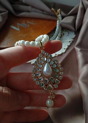 Колье, самонисто с искусственным жемчугом