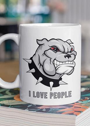 Чашка керамічна з принтом "i love people" 330 мл, біла