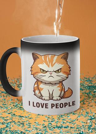 Чашка хамелеон керамічна з принтом "i love people" 330 мл