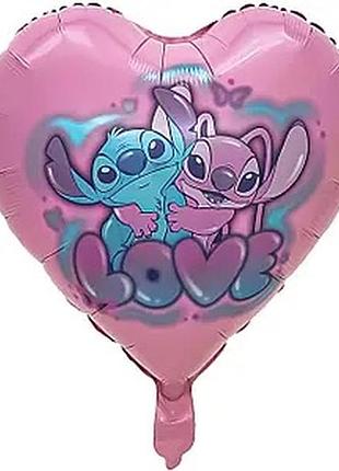 Фольгована кулька кнр 18"(45 см) серце ангел та стіч "love"