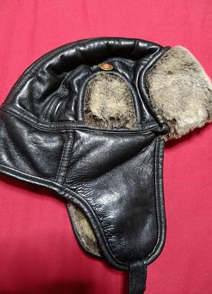 Шапка ушанка кожа на натуральном меху