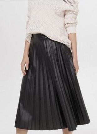 Стильная трендовая юбка миди   плиссе из экокожи, asos, 46/3xl/ 54.