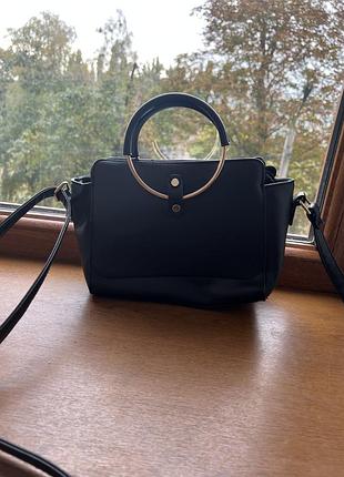 Жіноча чорна сумка, сумочка з круглими ручками
