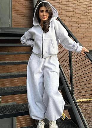 Оверсайз спортивний костюм, тринитка на флісі, джоггери алладіни, зіп худі з капюшоном