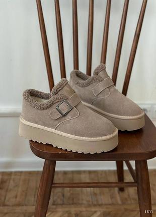 Ботинки зимние на платформе беж