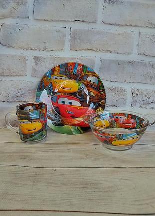 Детский набор столовой посуды metr+ тачки стеклянный 3 предмета tac1